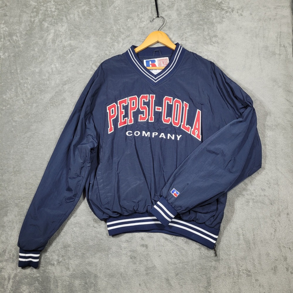 Vintage Pepsi Cola Company Windbreaker Mens L Russell Athletic Pullover V-Neck